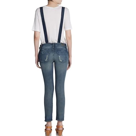 Saks Fifth Ave GRAY Skinny Denim Overall Casual Braces Jaeans Jumpsuit - Picture 2 of 13